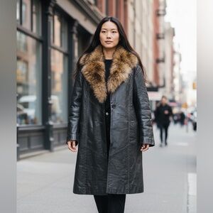 Via Accenti Long Leather Coat with Detachable Fur size 16W